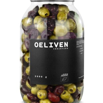 Mélange d'olives bio 2 000 g - marinées aux herbes méditerranéennes