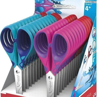 Forbici ESSENTIALS SOFT 13 cm, anelli bimateriali, colori assortiti, in espositore