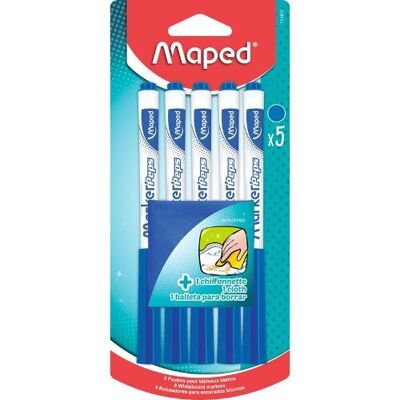 5 pennarelli blu MARKER'PEPS cancellabili a secco + 1 panno, blister