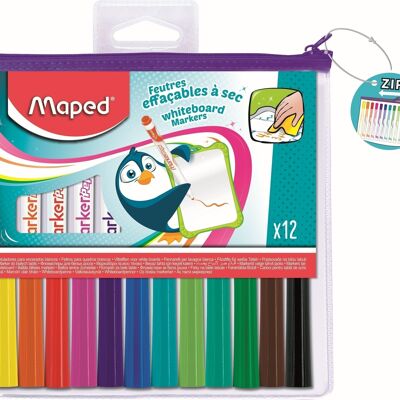 12 MARKER'PEPS FANCY dry erase markers for white slates, in plastic case