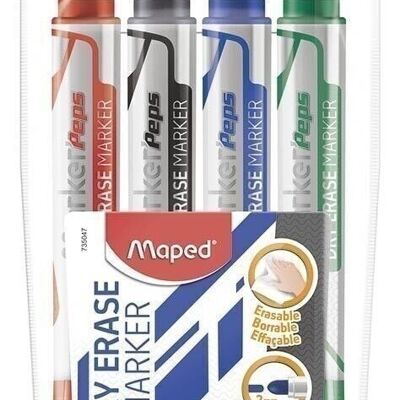 Pouch of 4 JUMBO dry-erase markers with OGIVE tip
