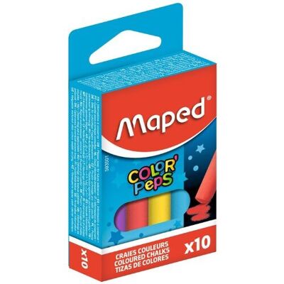 Boîte de 10 craies couleurs assorties - Maped - Craies scolaire, tableau noir