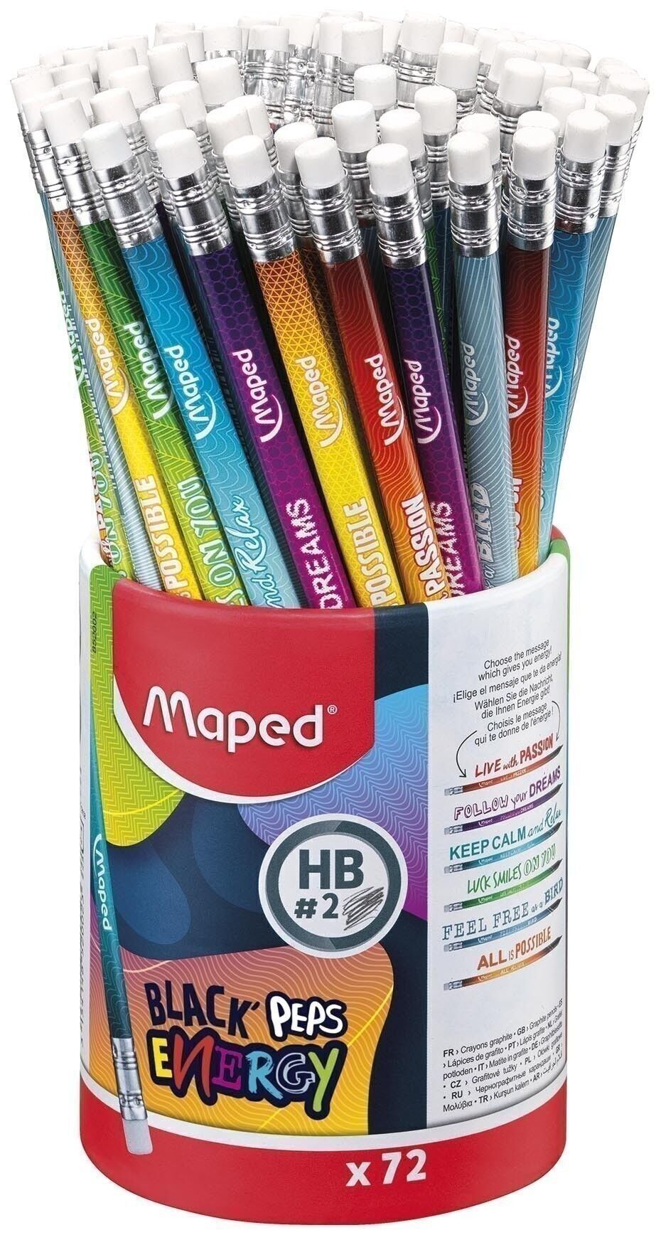 Matite in grafite BLACK'PEPS ENERGY punta in gomma in vasetto: 72 x HB