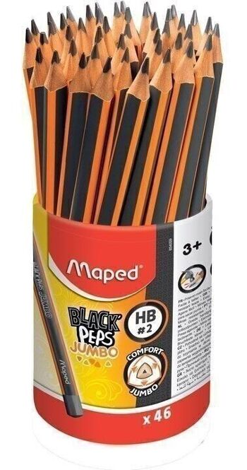 Crayon graphite BLACK'PEPS JUMBO triangulaire HB, embout peint, pot de 46 5