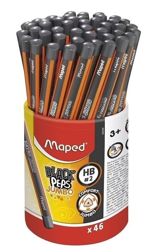 Crayon graphite BLACK'PEPS JUMBO triangulaire HB, embout peint, pot de 46