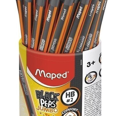 BLACK'PEPS JUMBO triangular graphite pencil HB, painted tip, pot of 46