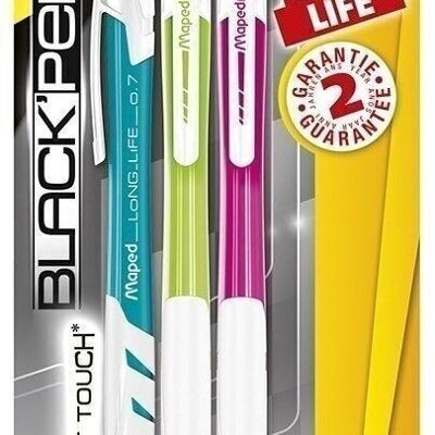 Black'Peps LONG LIFE mechanical pencil 0.7 mm, Blue+Green+Pink in blister of 3