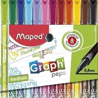 Pouch of 12 GRAPH'PEPS MEDIUM markers, decorated body