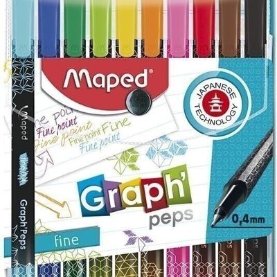 Pouch of 10 GRAPH'PEPS PREMIUM fineliners, decorated body