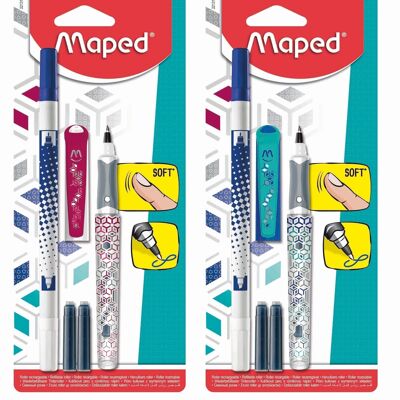 Rollerball CALLIGRAPH'PEPS + 2 cartridges + 1 eraser, assorted colors, in blister
