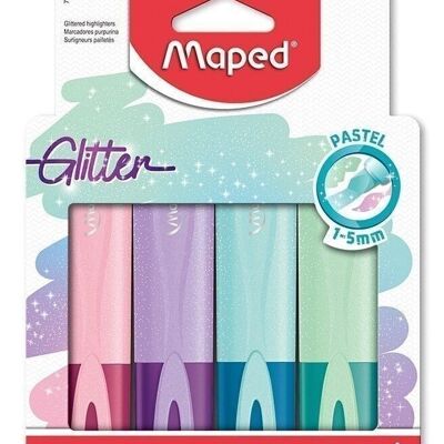 4 FLUO'PEPS GLITTER PASTEL highlighters: 4 assorted colors, in a pouch