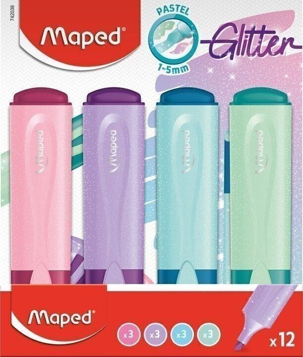 Display mit 12 FLUO'PEPS GLITTER PASTEL-Textmarkern, 4 verschiedene Farben