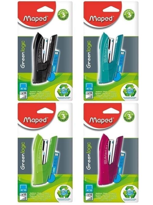 Buy wholesale GREENLOGIC Pocket N°10 stapler + 400 staples, assorted  colors, blister