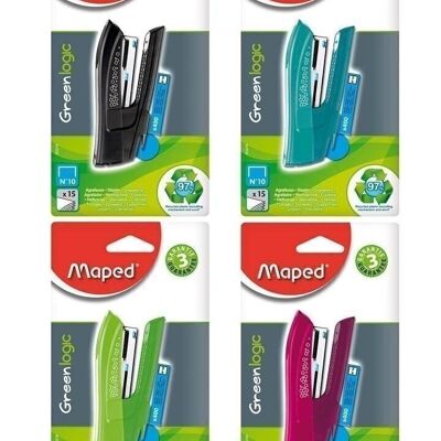 GREENLOGIC Pocket N°10 stapler + 400 staples, assorted colors, blister