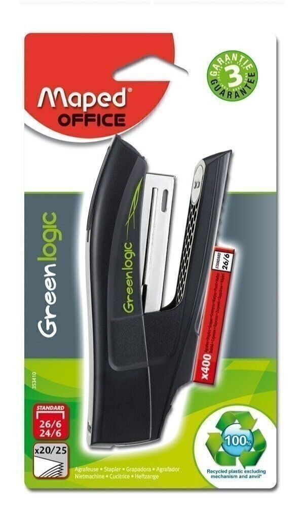 Grapadora GREENLOGIC Media Tira 24/6 - 26/6 + 400 grapas 26/6, blister