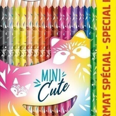 18 crayons de couleur MINI CUTE en FORMAT SPECIAL (équivalent 15+3), en pochette carton