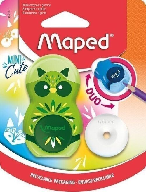 Taille-crayons gomme LOOPY MINI CUTE, 1 usage, coloris assortis, en blister