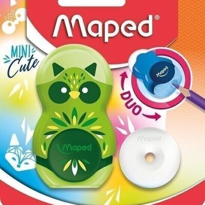 LOOPY MINI CUTE eraser pencil sharpener, 1 use, assorted colors, in blister