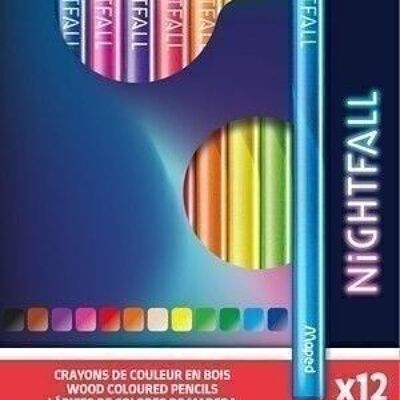 12 crayons de couleur bois NIGHTFALL, en pochette carton