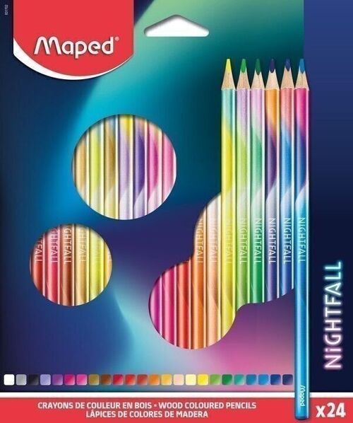 24 crayons de couleur bois NIGHTFALL, en pochette carton