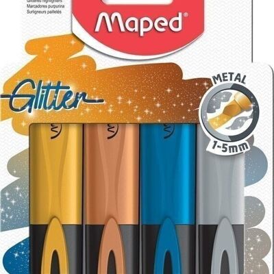 Textmarker Fluopeps GLITTER METAL - Kartontasche X 4 (Gold, Kupfer, blaues Metall, graues Metall)