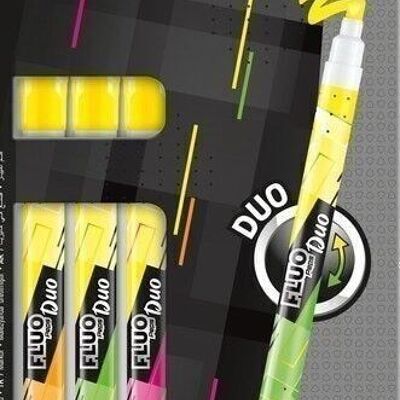 3 FLUO'PEPS PEN DUO highlighters, 100% cardboard blister