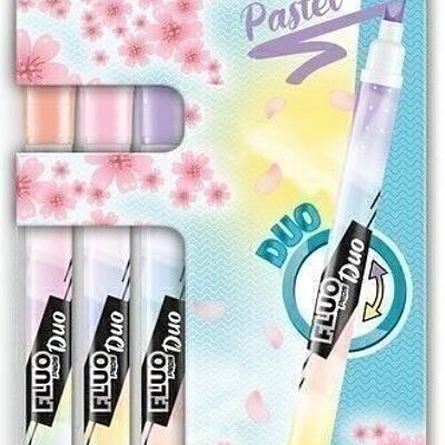 3 highlighters FLUO'PEPS PEN DUO PASTEL blister 100% cardboard