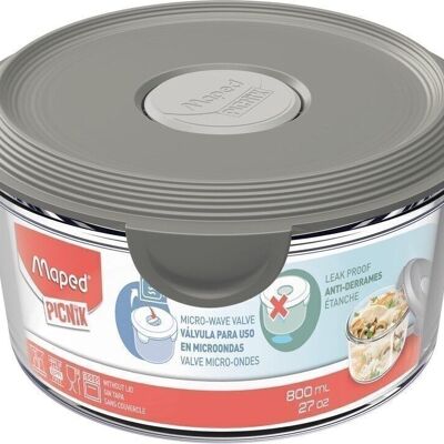 Compact ROUND glass lunch box - Maped PICNIK CONCEPT ADULTS, color Gray