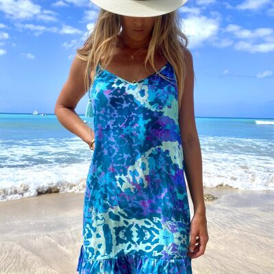 Exotic blue mini sun dress