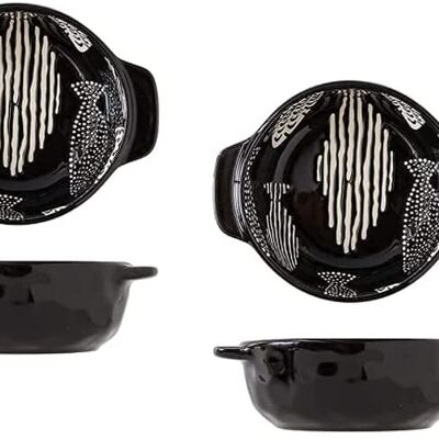 Set of 3 Oven Proof Ceramic Ramekins w/ handles- Black Fish Design