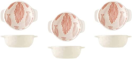 Set of 3 Oven Proof Ceramic Ramekins w/ handles- WhiteFish Design