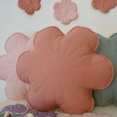 Linen bloom pillow "Coral pink dahlia"