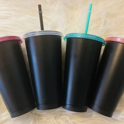 24oz Black Tumbler with choice of Lid & straws