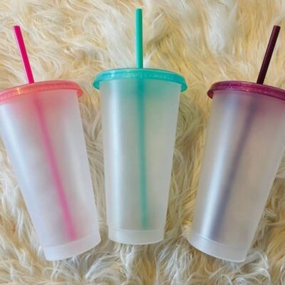 24oz Clear Frosted Tumbler with choice of Lid & straws