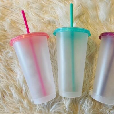 24oz Clear Frosted Tumbler with choice of Lid & straws