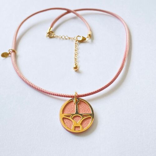 COLLIER PENDENTIF CUIR ART-PONT D'AMOUR - Or jaune 18 carats plaqué sur argent 925