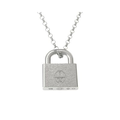 Sandblasted Pavé Silver Padlock Necklace