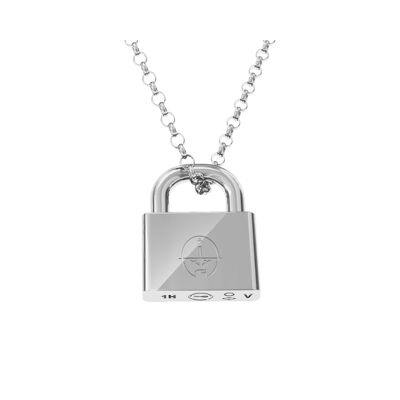 Polished Pavé Silver Padlock Necklace