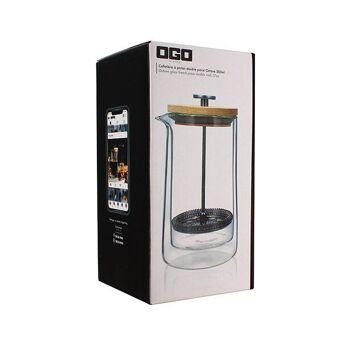 Cafetière à piston 500ml en verre double paroi couvercle en bois 2