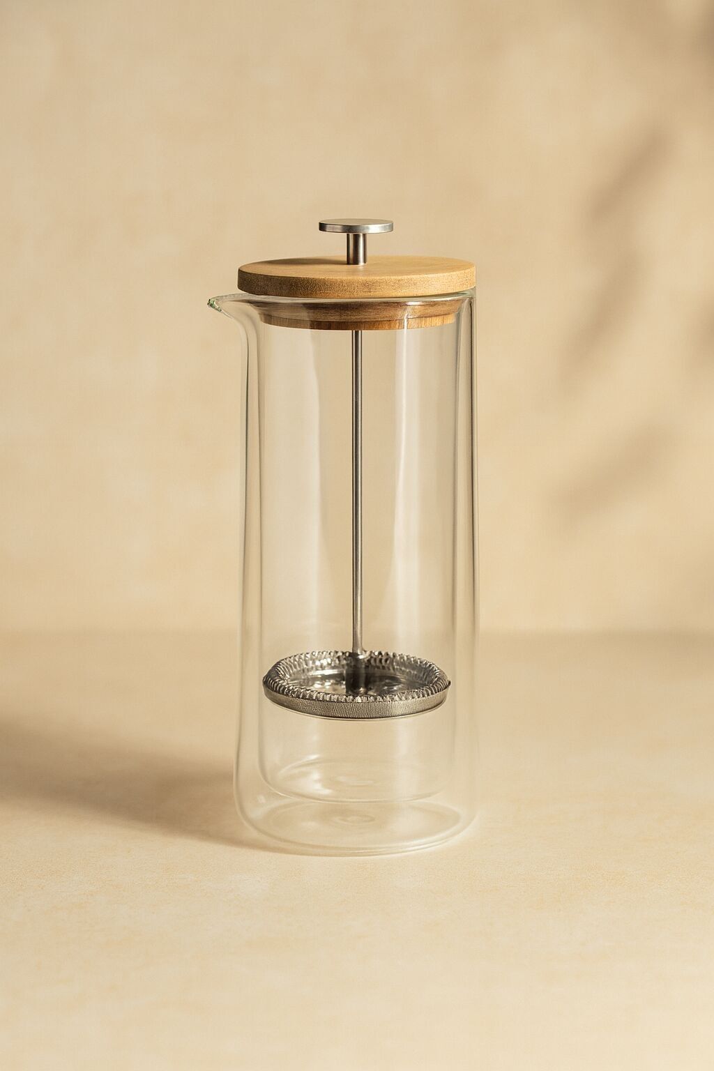 OCTAVE 800ml Doppelwandige Glas-French-Press-Kaffeekanne mit Holzdeckel