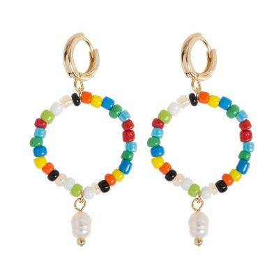 Timi of Sweden | Round Colorful Beads with Pearl Hoop Earring | Exclusive Scandinavian design that is the perfect gift for every women