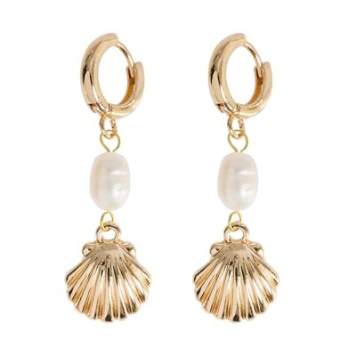 Timi of Sweden | Pearl with Mermaid Shell Hoop Earring | Exclusive Scandinavian design that is the perfect gift for every women