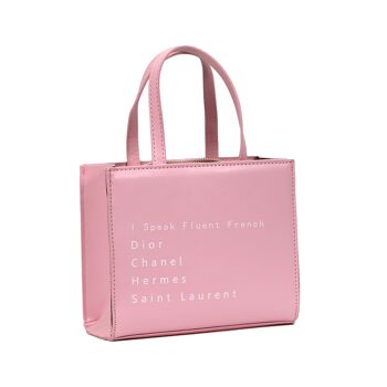 Baby Pink ‘I Speak Fluent French’ Mini Top Handle Tote Bag