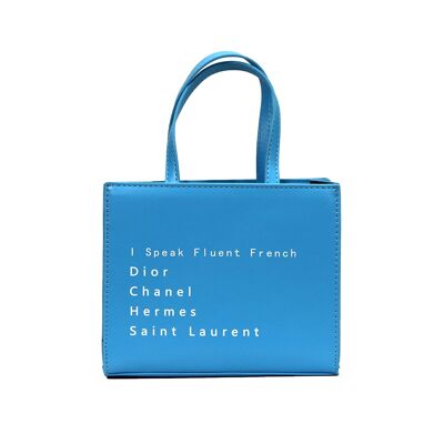 Blue ‘I Speak Fluent French’ Mini Top Handle Tote Bag