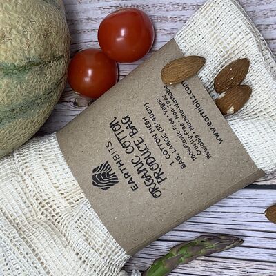 Bolsa de productos orgánicos de malla de algodón con cordón grande