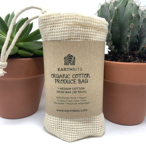 Organic Produce Bag Mesh Cotton With Drawstring Medium