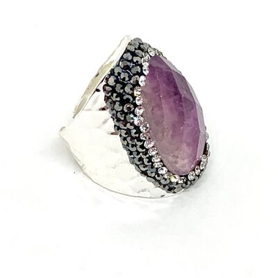 Bague strass argenté amethyste