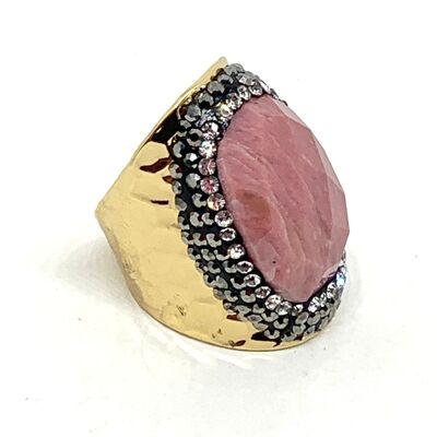 Bague strass doré rhodochrosite