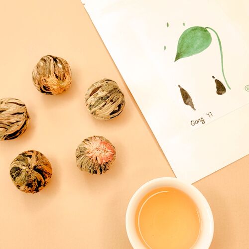 Gong Yi— Thé Vert Parfumé( subtile, arôme de fleurs) - Le sachet kraft 10 Boules