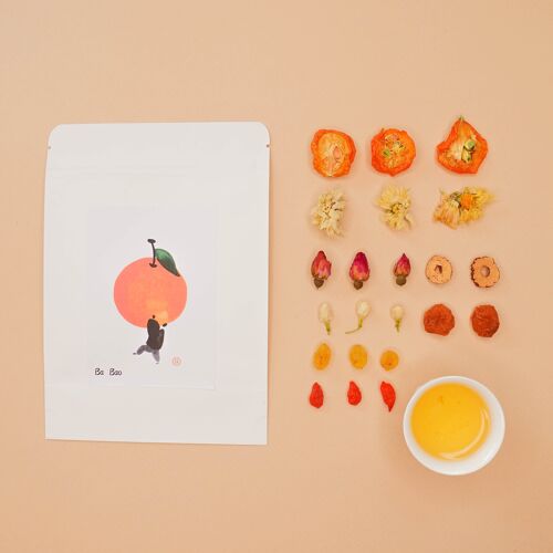 TONIQUE — Fleur jasmins, Chrysanthèmes Blanc, Longan, Raisin Sec, Baie de Goji, Bouton de Rose, Jujube, Kumquat - Le sachet kraft 80g